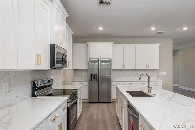 kitchen with white cabinetry, sink, and appliances with stainless steel finishes