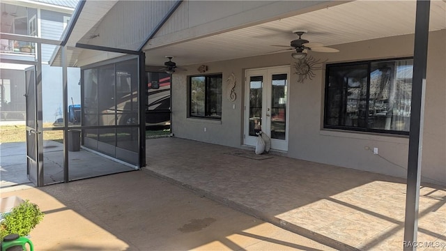 view of patio / terrace with ceiling fan and french doors