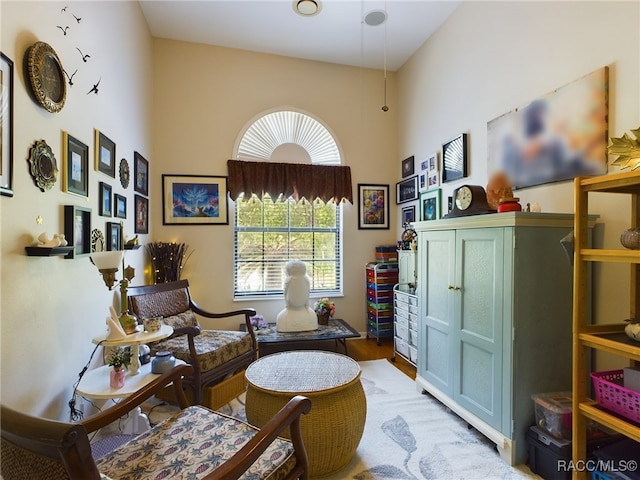 sitting room with light hardwood / wood-style floors