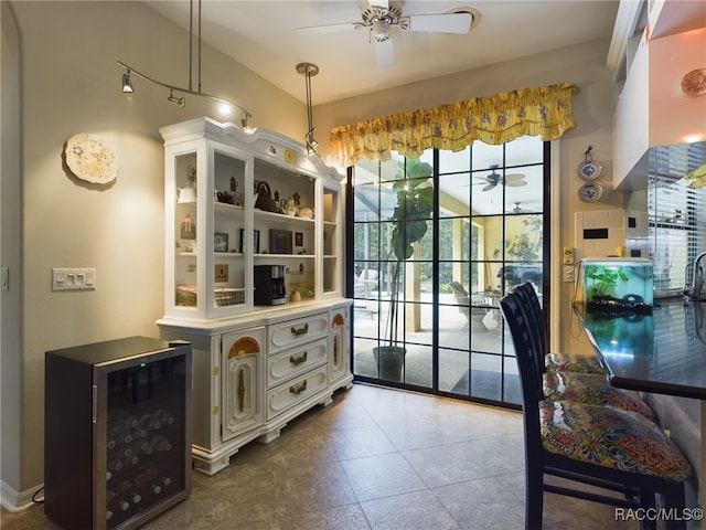 interior space featuring ceiling fan