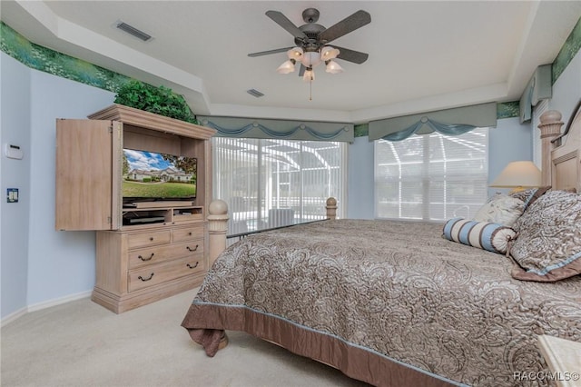 bedroom with baseboards, visible vents, carpet, and access to exterior