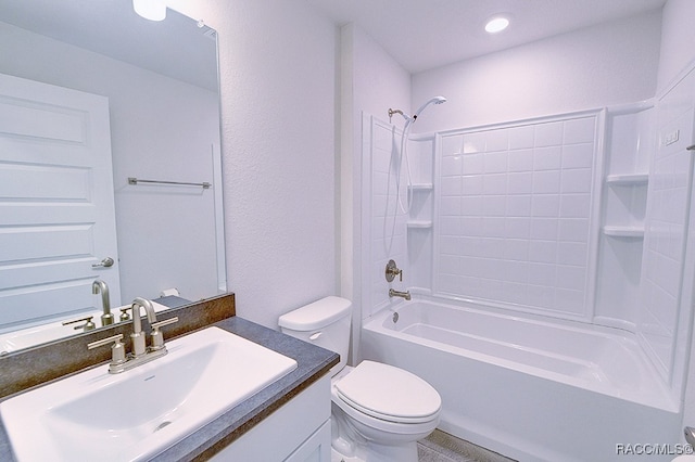 full bathroom with vanity,  shower combination, and toilet