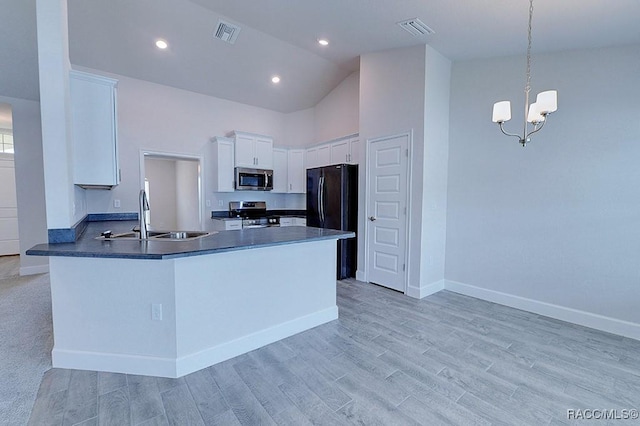 8330 N India Way, Citrus Springs, FL 34434 - kitchen featuring stainless steel appliances, a sink, dark countertops, a chandelier, and baseboards