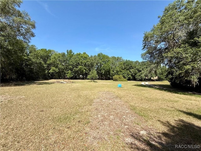 view of yard with a view of trees