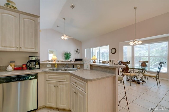 kitchen featuring dishwasher, sink, a healthy amount of sunlight, and kitchen peninsula