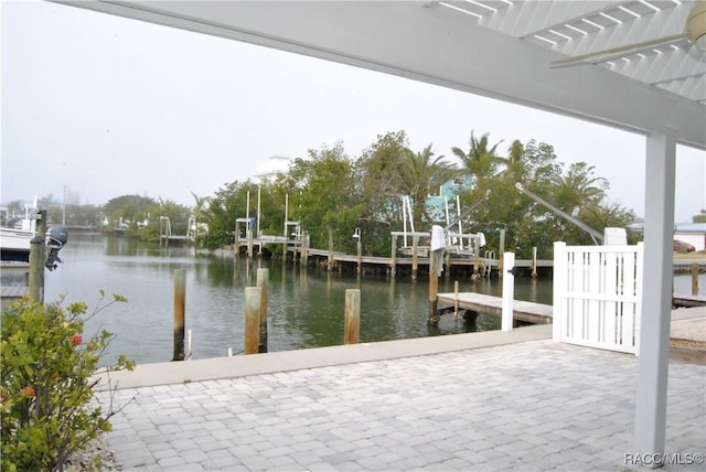 dock area with a water view