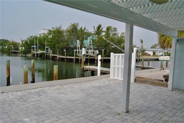 dock area with a water view