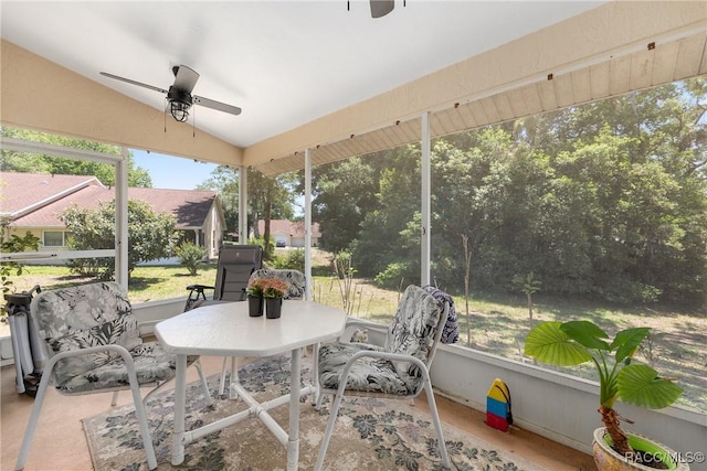 sunroom / solarium featuring a ceiling fan and a healthy amount of sunlight