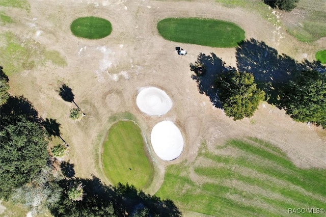 drone / aerial view with view of golf course