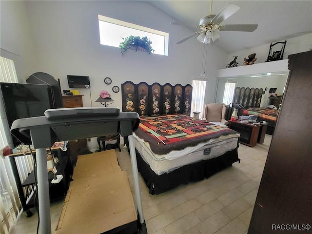 322 N Turkey Pine Loop, Lecanto, FL 34461 - bedroom featuring high vaulted ceiling, light tile patterned floors, and a ceiling fan