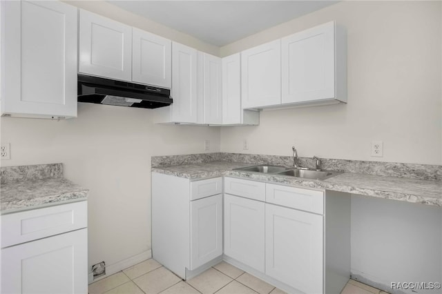 3410 N Bay Ave, Crystal River, FL 34428 - kitchen featuring under cabinet range hood, light countertops, white cabinets, and light tile patterned flooring