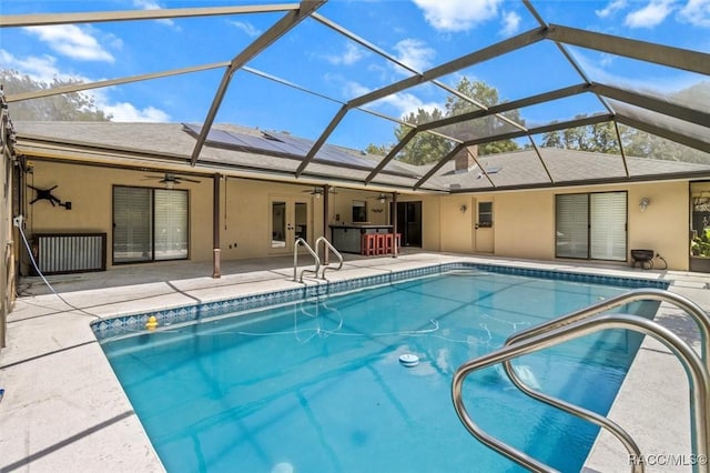 96 N Fresno Ave, Hernando, FL 34442 - outdoor pool with ceiling fan, a patio area, french doors, and a lanai