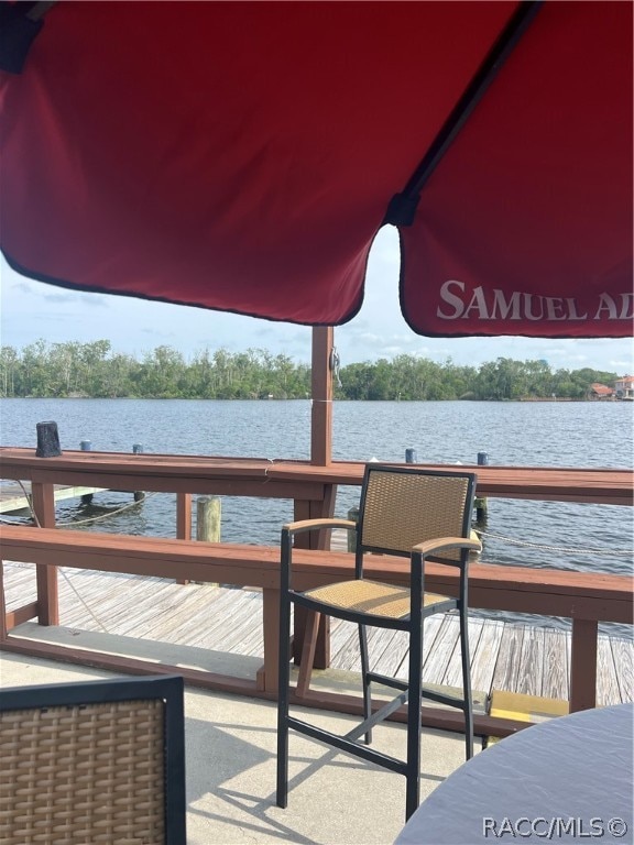 view of dock featuring a water view