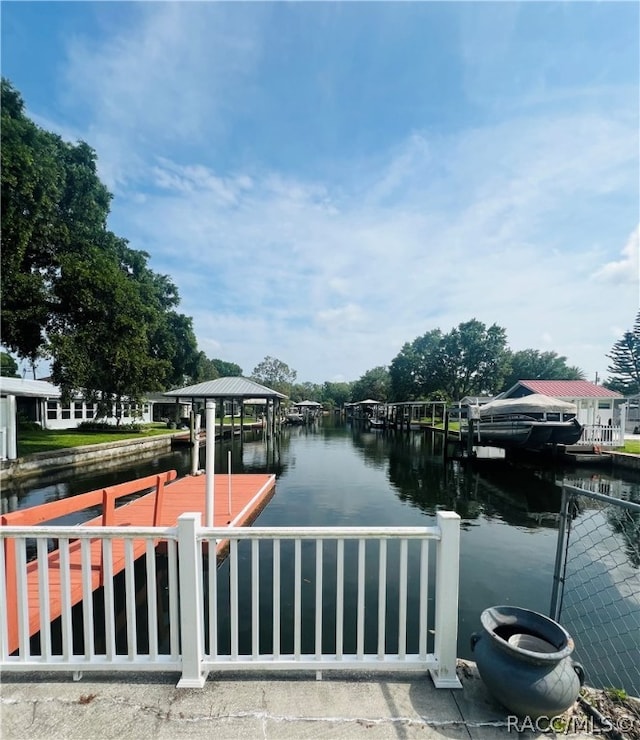 view of dock featuring a water view