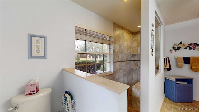 bathroom with a shower and toilet