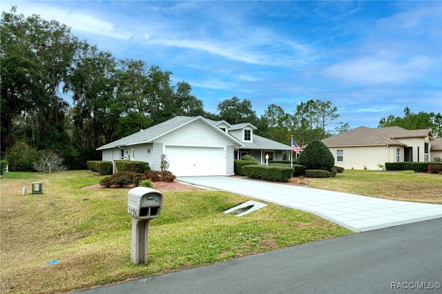 ranch-style home with a front yard and a garage