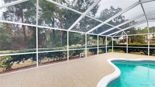 view of swimming pool with a lanai and a patio