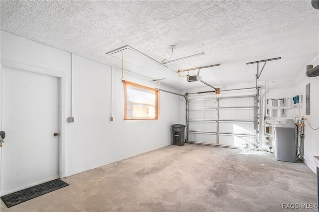 garage with electric panel and a garage door opener