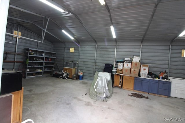 garage with metal wall