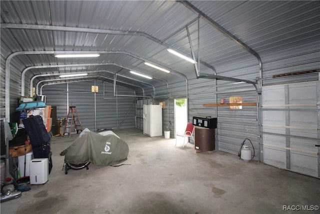 garage with metal wall