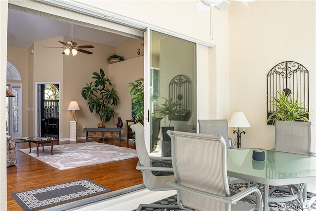 view of patio featuring ceiling fan