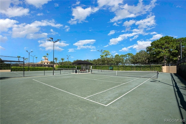 view of tennis court with fence