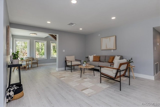 living room with light hardwood / wood-style floors