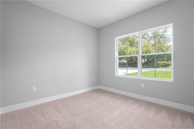 empty room featuring baseboards and light carpet