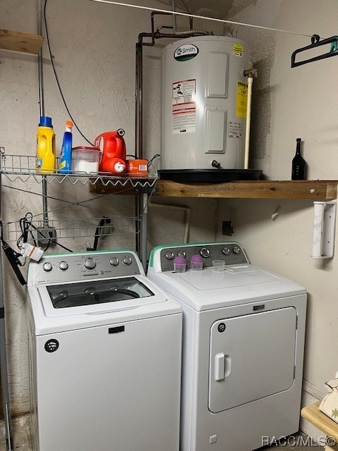 laundry area featuring electric water heater and washer and clothes dryer