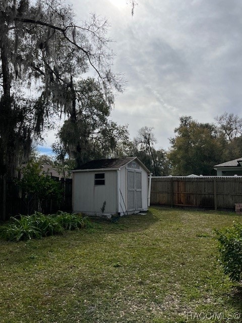 view of yard with a storage shed