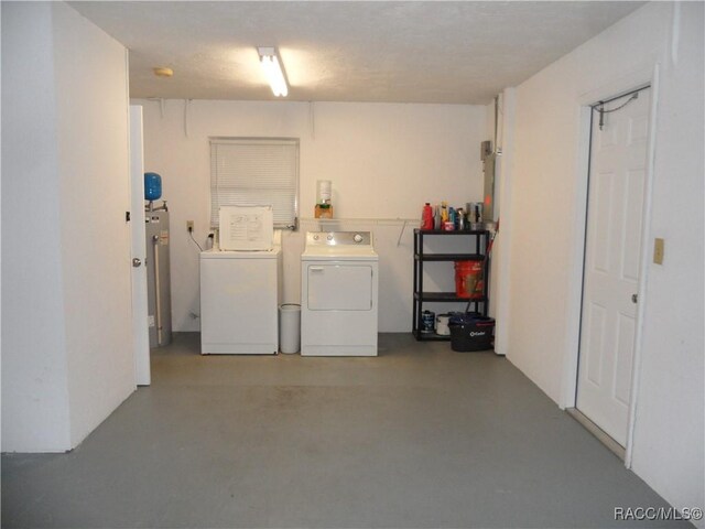 laundry room with washer and dryer and water heater