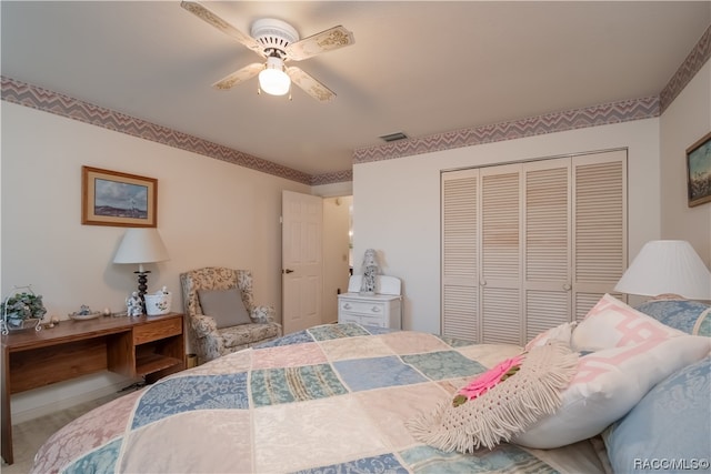 bedroom with a closet and ceiling fan