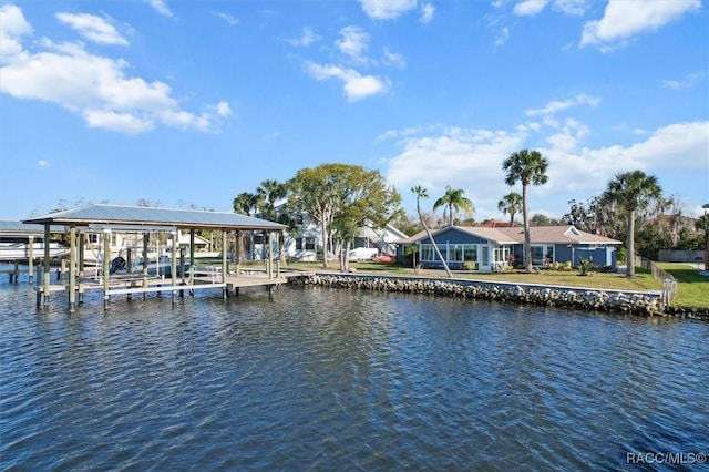 view of dock with a water view