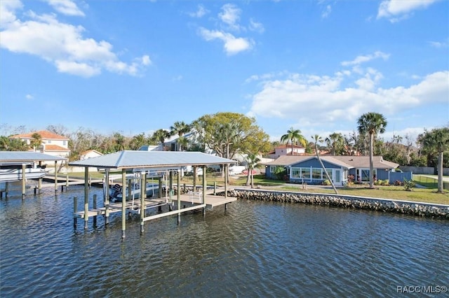 view of dock with a water view