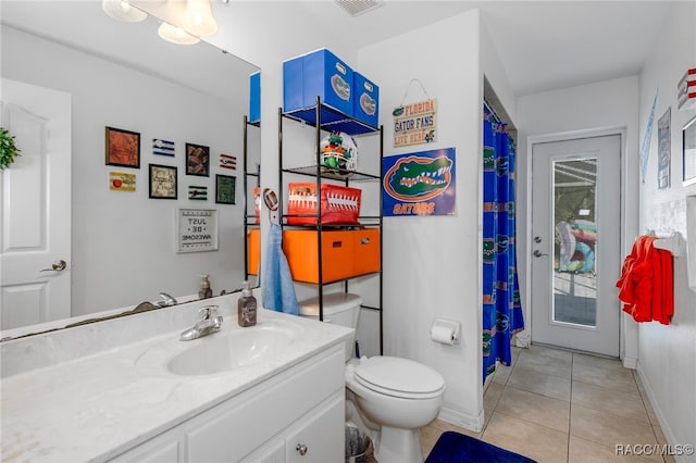 bathroom featuring tile patterned flooring, vanity, and toilet