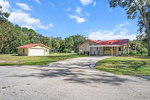 ranch-style home featuring a carport and a front yard