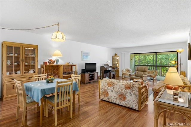 living room with a textured ceiling and light hardwood / wood-style flooring