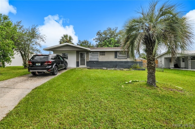 ranch-style house with a front lawn