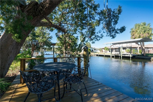 dock area with a water view