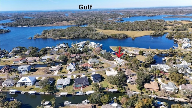 aerial view with a water view and a residential view