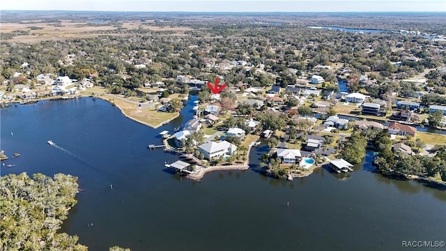 bird's eye view with a water view and a residential view