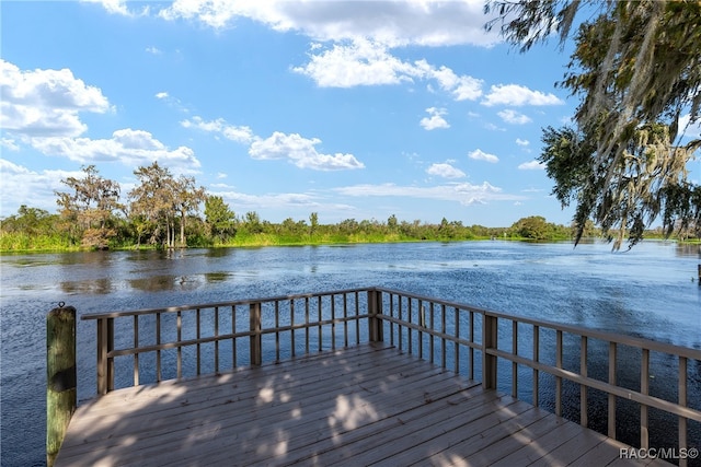 view of dock with a water view