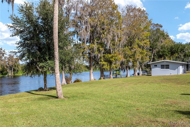 view of yard with a water view