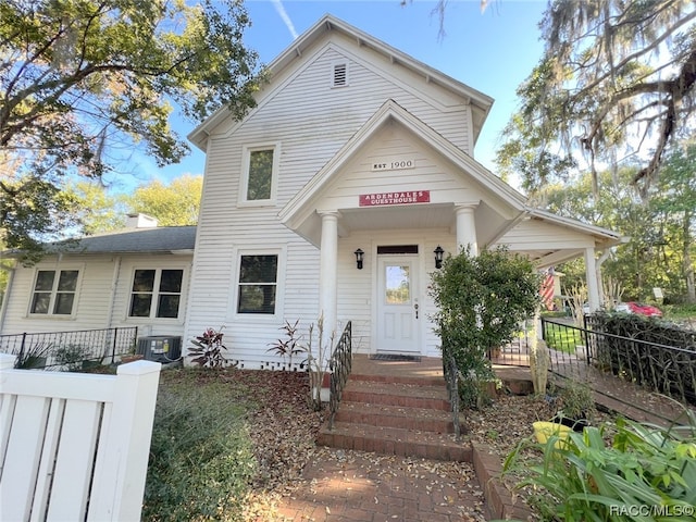 view of front of home featuring central air condition unit