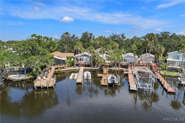 dock area featuring a water view