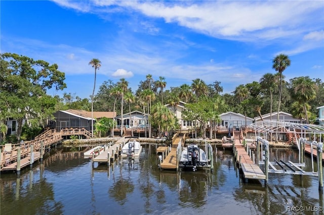 view of dock featuring a water view