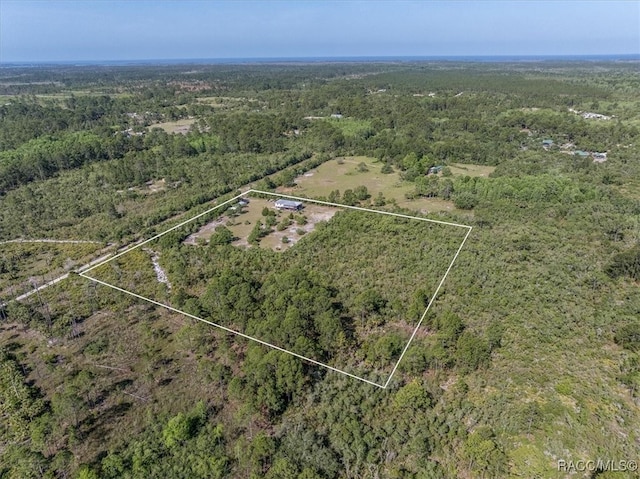 birds eye view of property with a view of trees