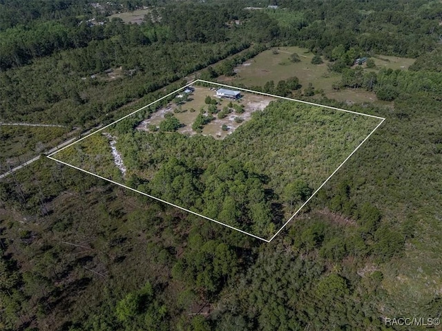birds eye view of property featuring a view of trees