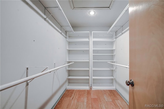 walk in closet featuring light hardwood / wood-style flooring