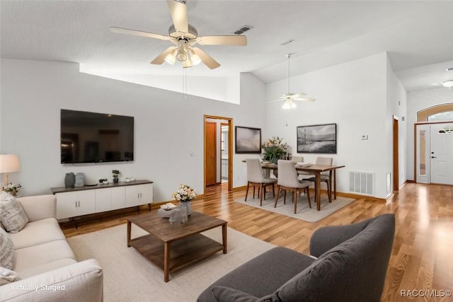2494 W Axelwood Dr, Beverly Hills, FL 34465 - living area featuring high vaulted ceiling, visible vents, and light wood-style flooring